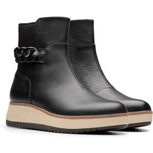 Clarks Women Zylah Rose Platform Ankle Booties Size US 6M Black Leather